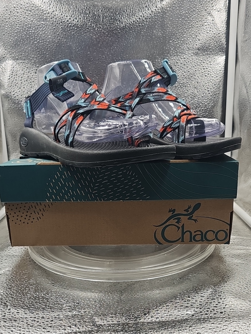 Chaco Women's Sandals Black with Blue and Orange Straps